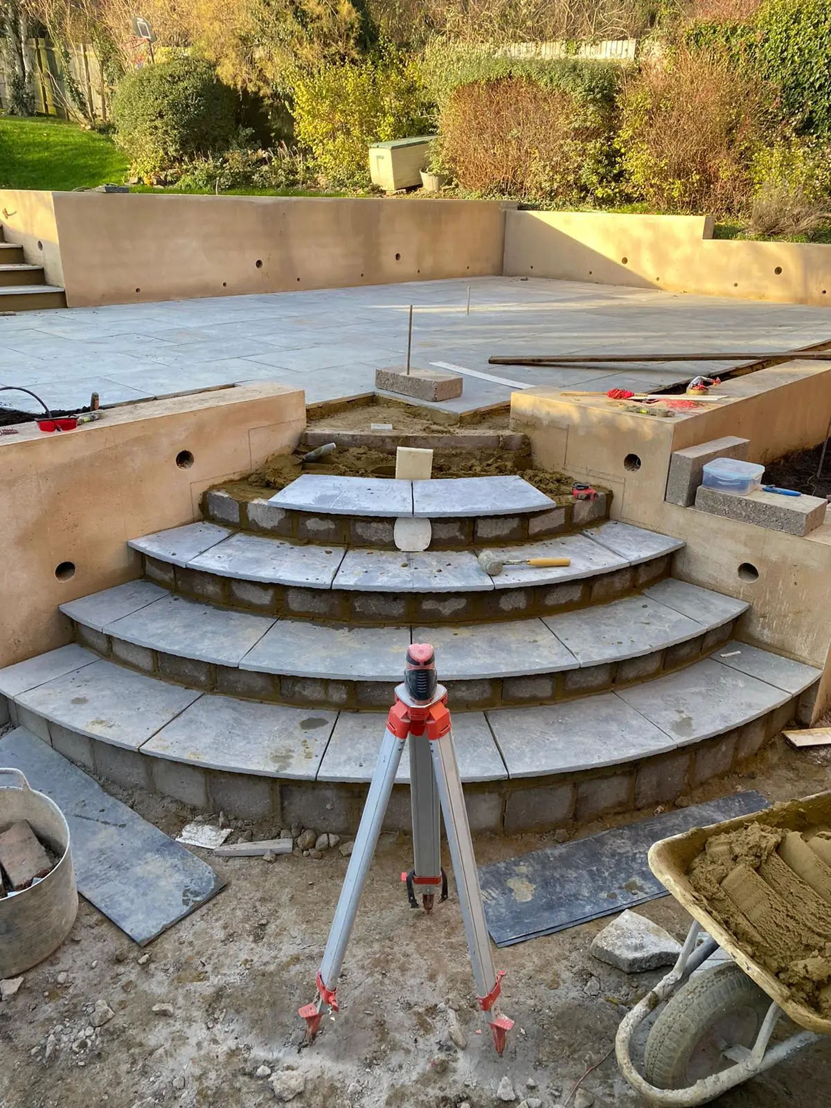 Curved steps being built