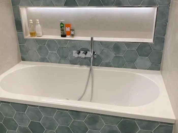 Close-up of the new bath and tiling