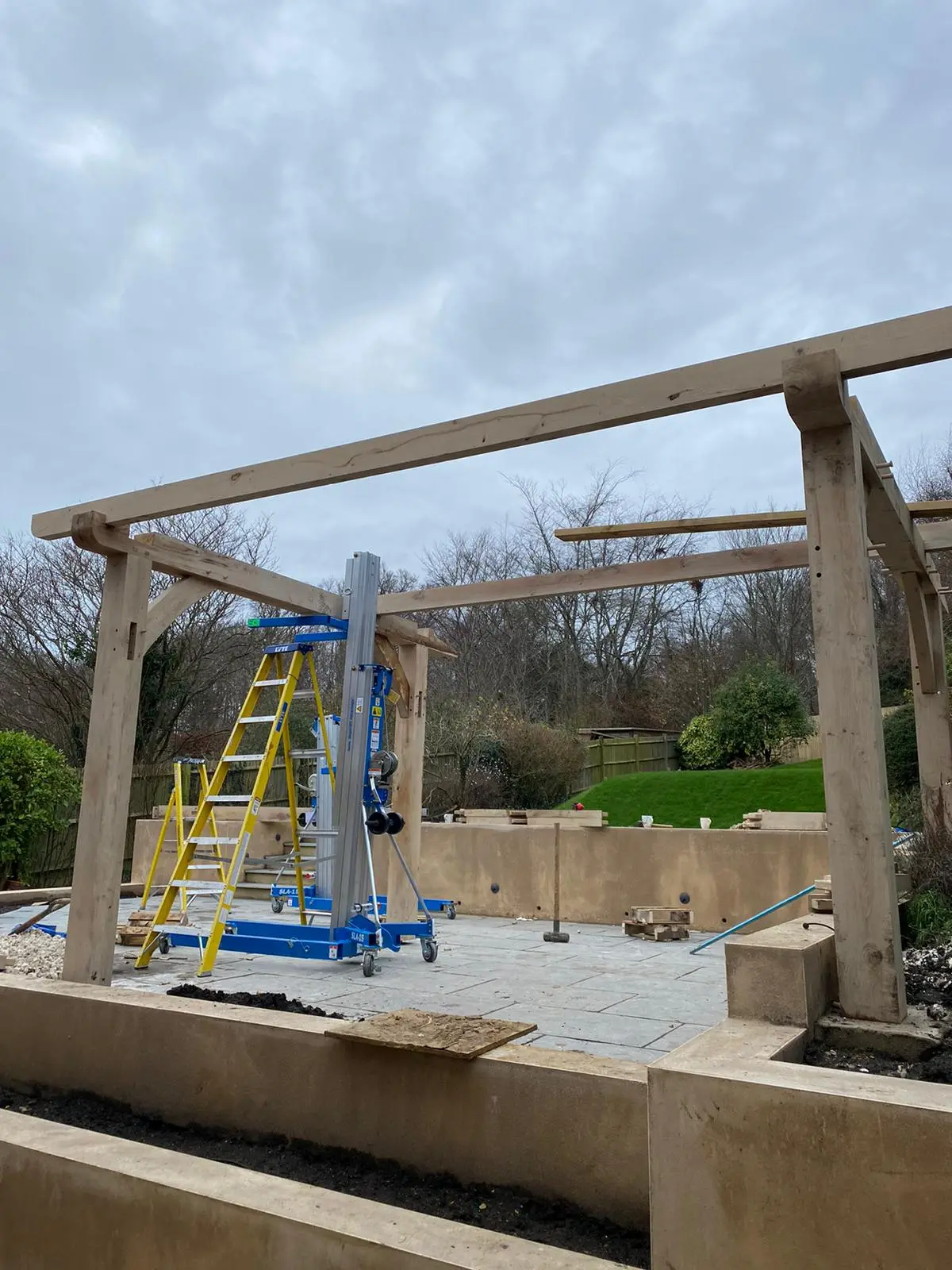 The pergola under construction